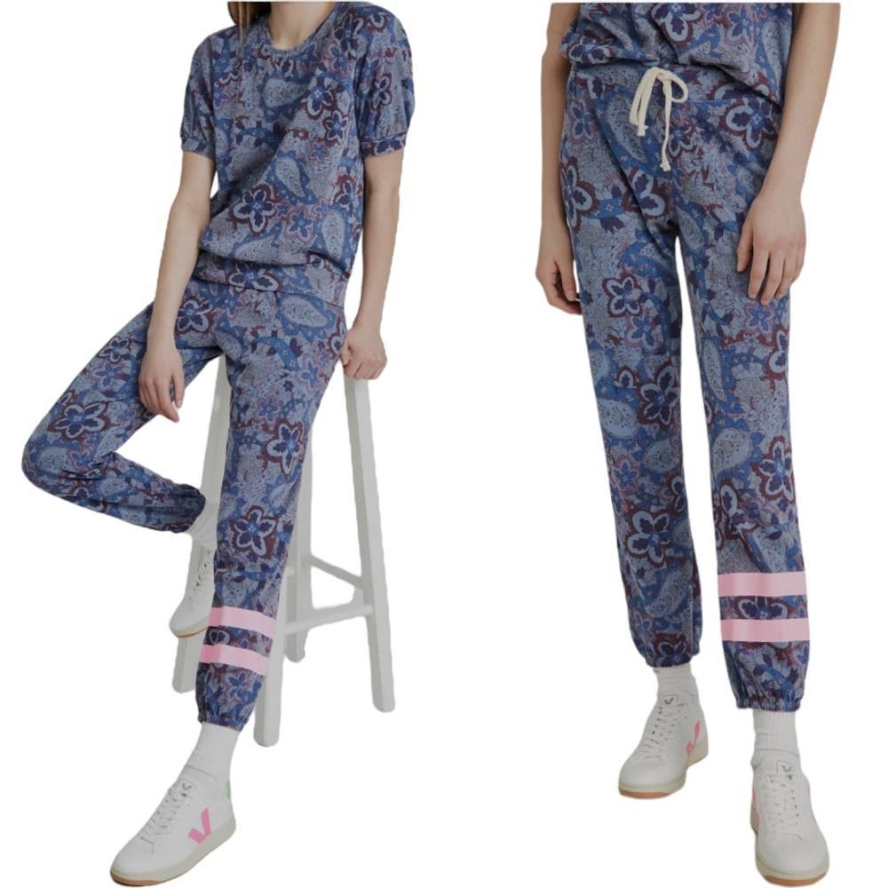 Sundry Joggers Womens 0 XS Paisley Blue PInk Activewear Lounge NEW